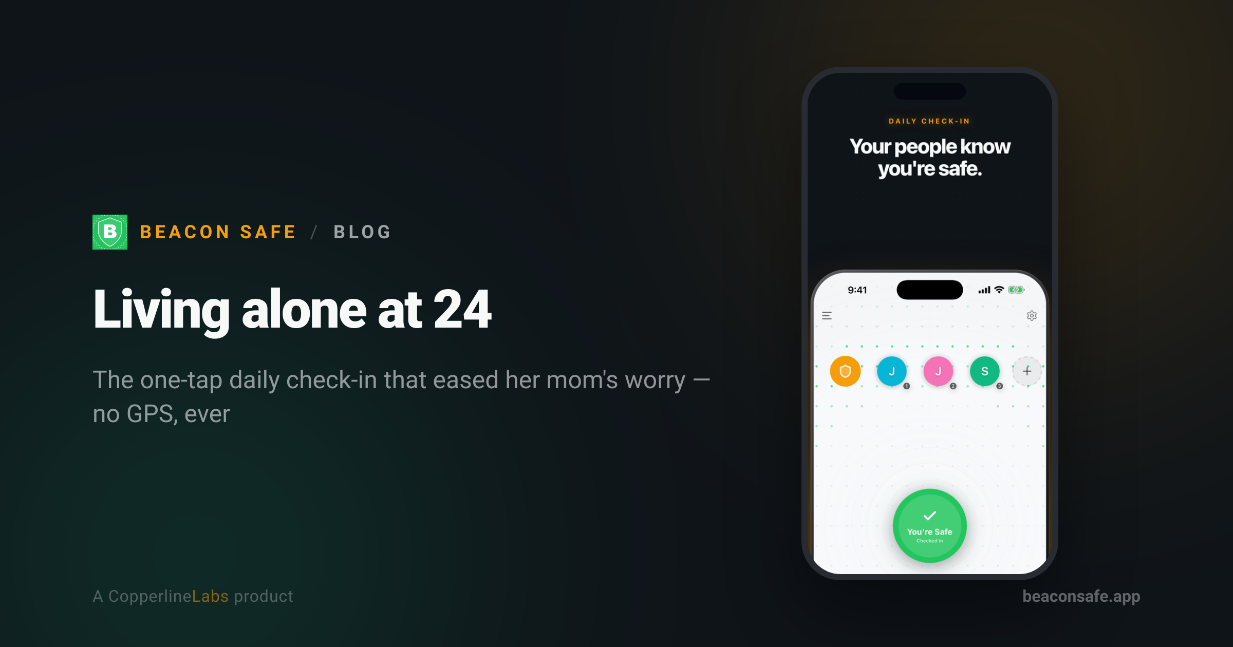 Una app de seguridad para adultos jóvenes que viven solos — el registro diario de Beacon Safe