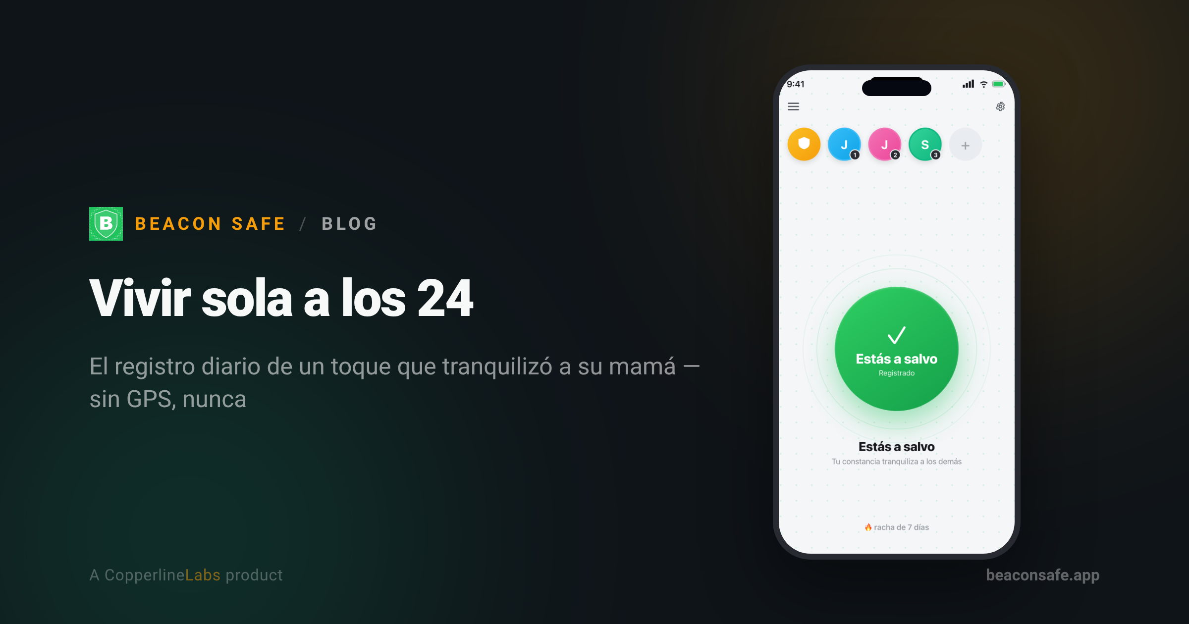 Una app de seguridad para adultos jóvenes que viven solos — el registro diario de Beacon Safe
